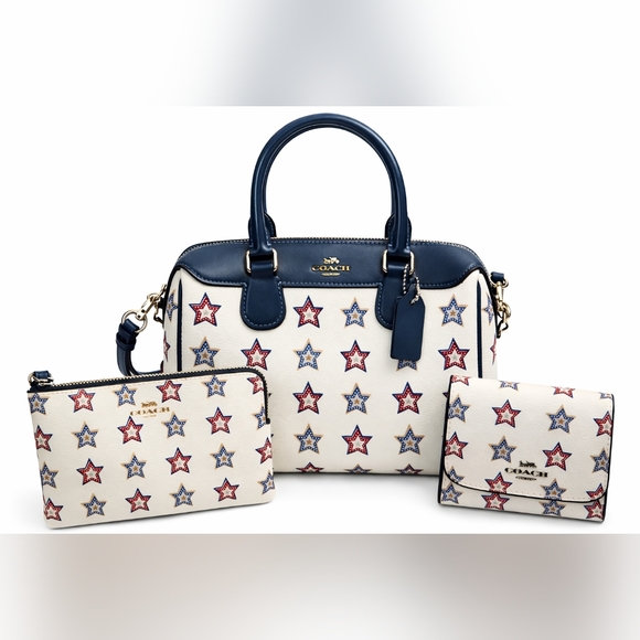 Coach Handbags - Coach Patriotic Star Print Leather Satchel + Wristlet + Wallet Set NWOT